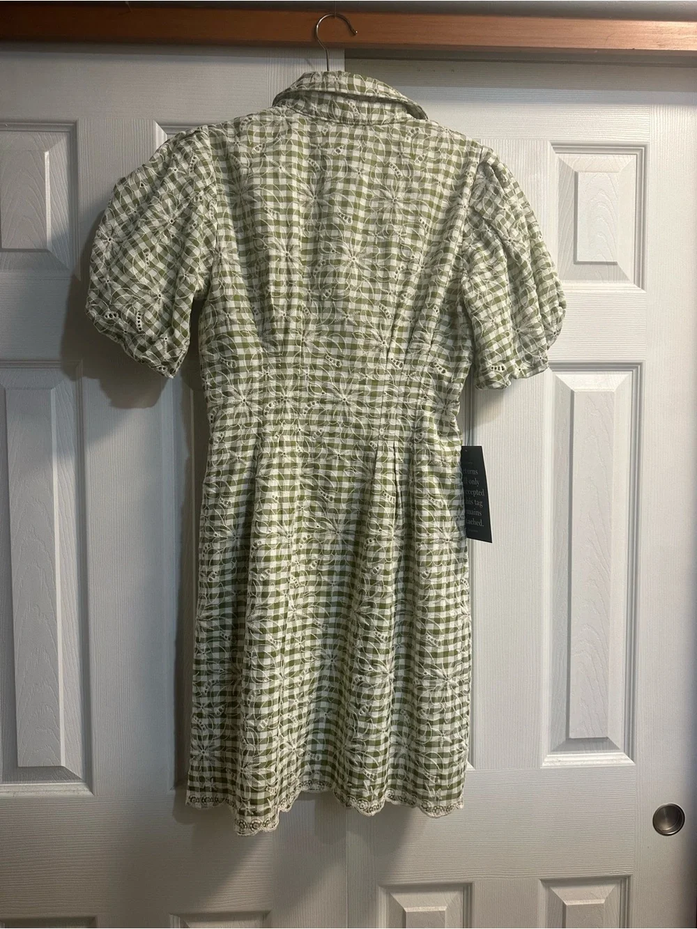 Tuckernuck Green and White Gingham Puff-Sleeve Dress